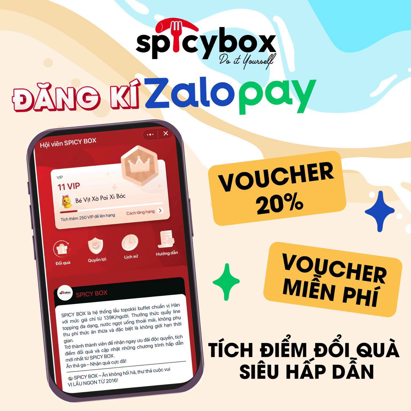 Đăng k&yacute; Zalopay để nhận nhiều ưu đ&atilde;i hấp dẫn khi tới Spicy Box